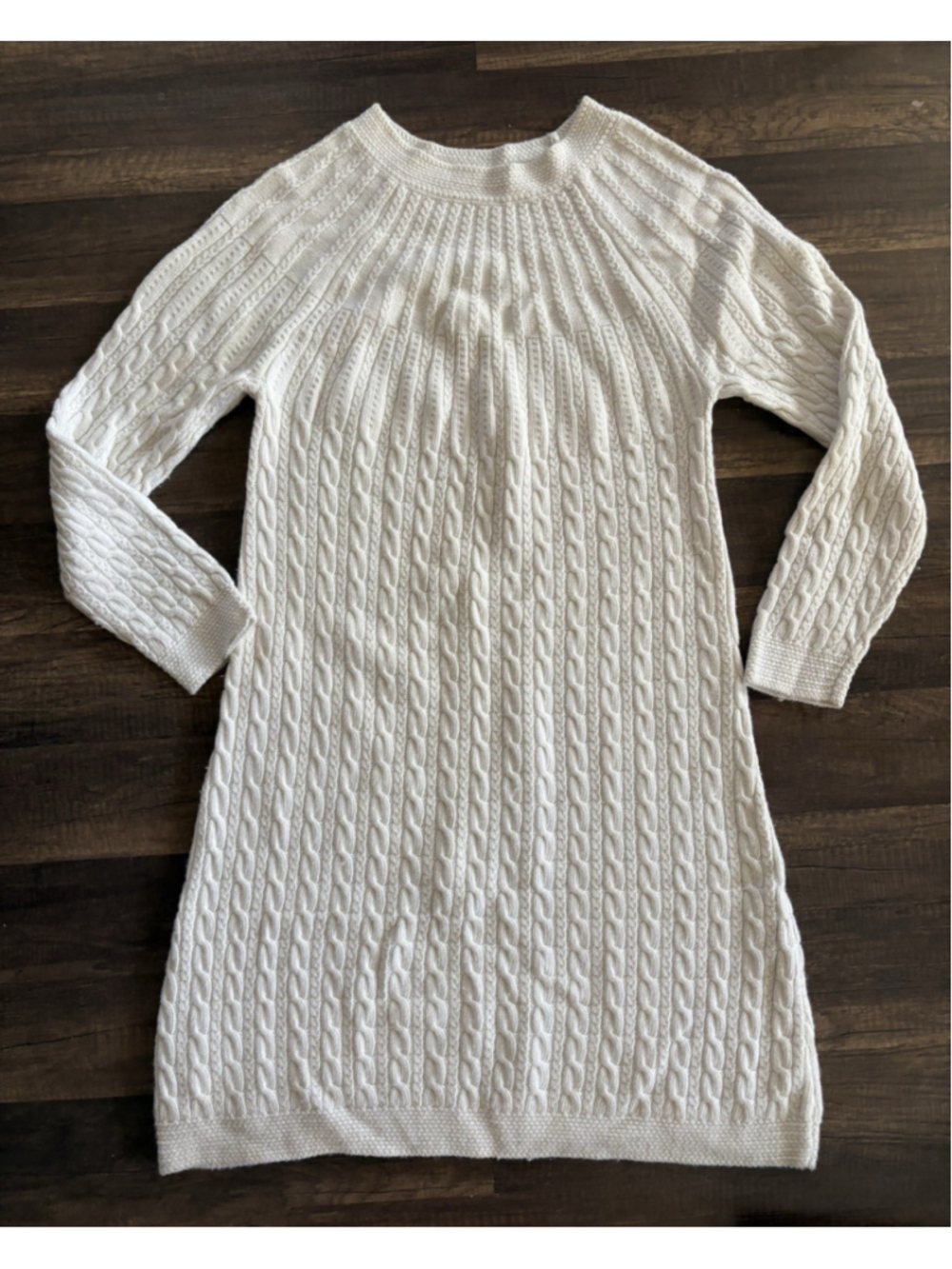 Soft Surroundings Nordic Cable Knit Sweater Dress White Wool Cashmere Blend Sm